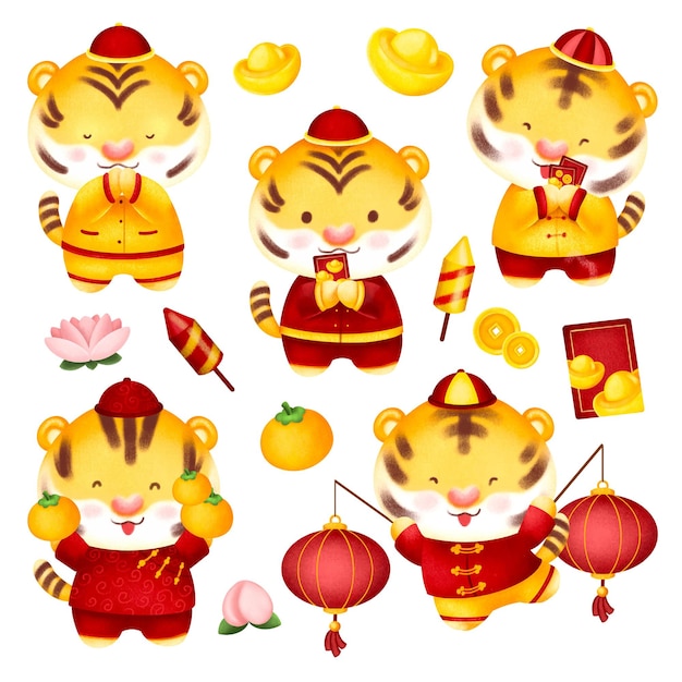 Jeu De Caractères Aquarelle Joyeux Nouvel An Chinois Tigre