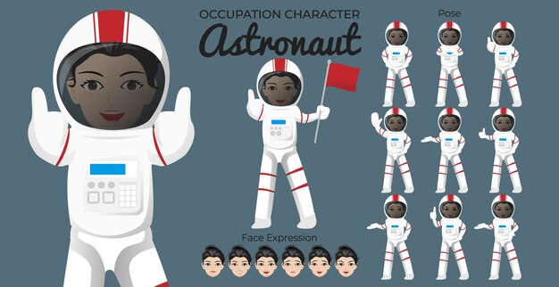 Jeu De Caractères D'astronaute Féminin Avec Une Variété De Poses Et D'expression Du Visage