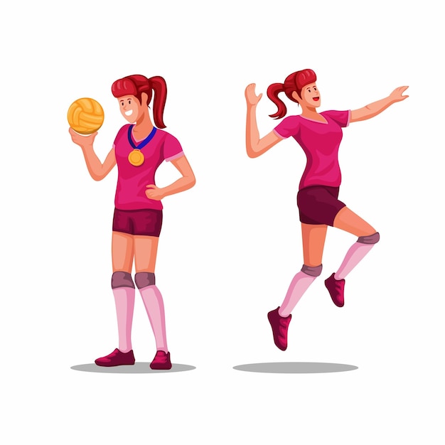 Vecteur jeu de caractères d'athlète de volley féminin joueur de volley championnat sport symbole illustration vecteur