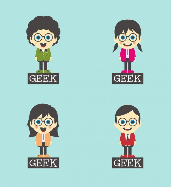 Jeu de caractères cartoon Geek