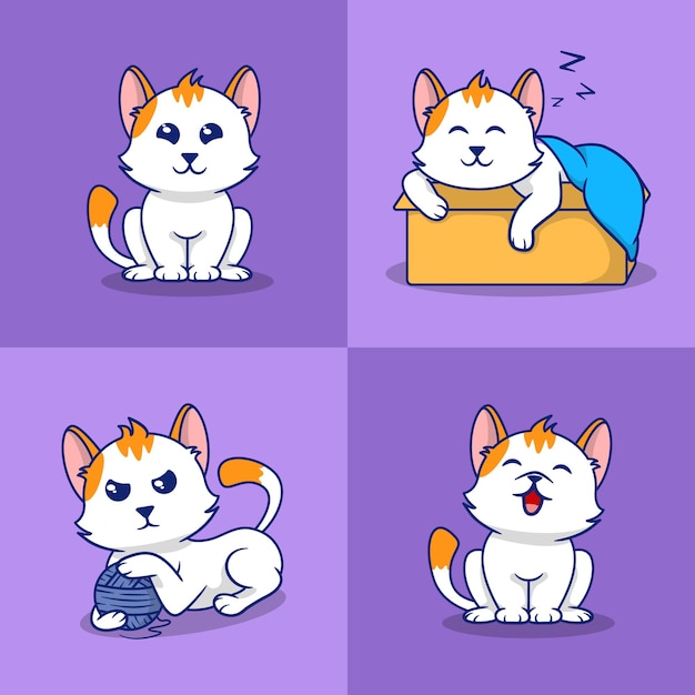 Jeu De Caractères Dessin Animé Mignon Chaton