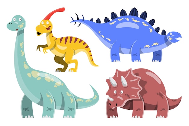 Jeu de caractères de dinosaures de dessin animé mignons colorés