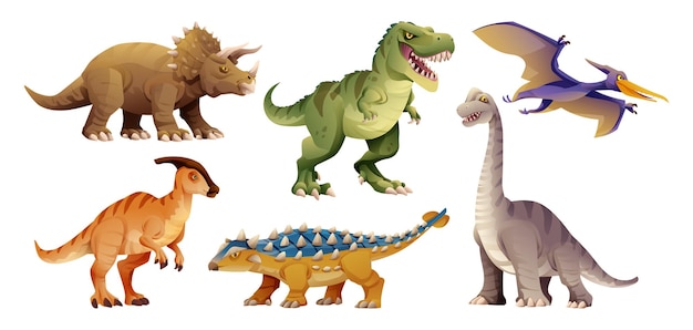 Vecteur jeu de caractères de dinosaures en style cartoon