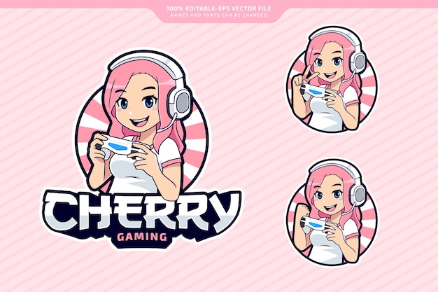 Jeu De Caractères De Gamer Girl Modèle Modifiable De Logo Esport