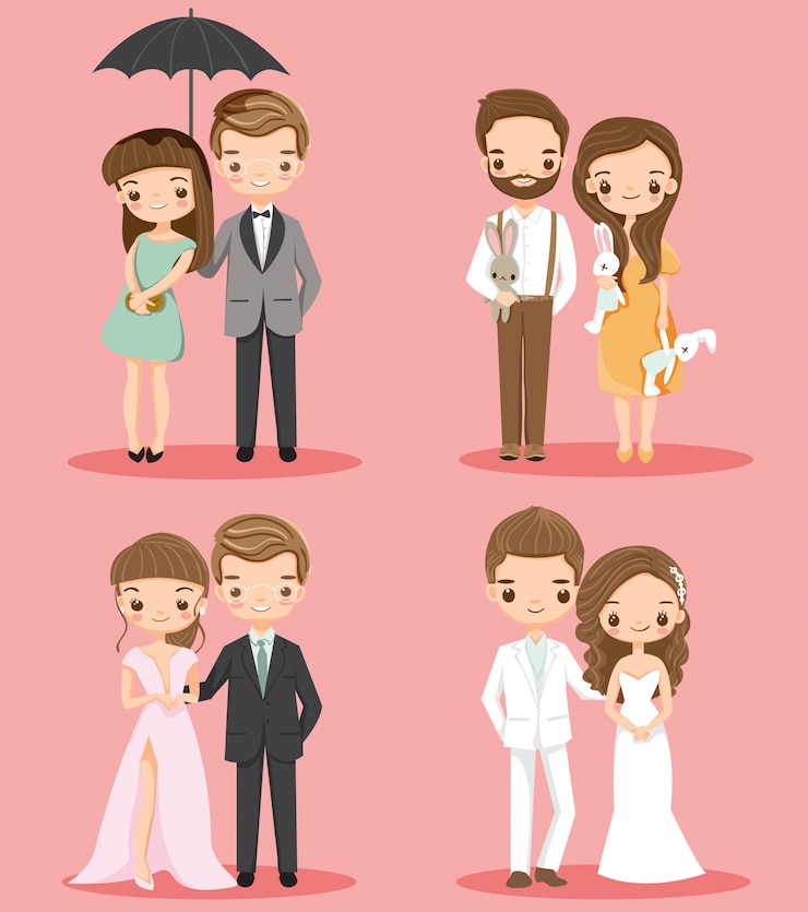 Vecteur jeu de caractères mignon couple romantique