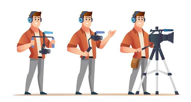 jeu de caractères de vidéaste masculin professionnel dans diverses poses