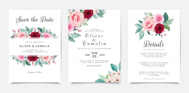 Jeu De Carte Avec Des Fleurs. Modèle D'invitation Serti De Cadre Floral Et Bouquet