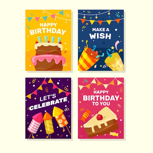 Jeu De Cartes D'anniversaire Avec Des éléments De Fête Colorés