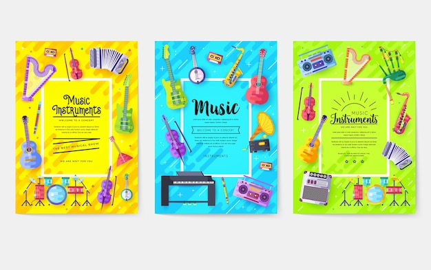 Vecteur jeu de cartes d'instruments de musique