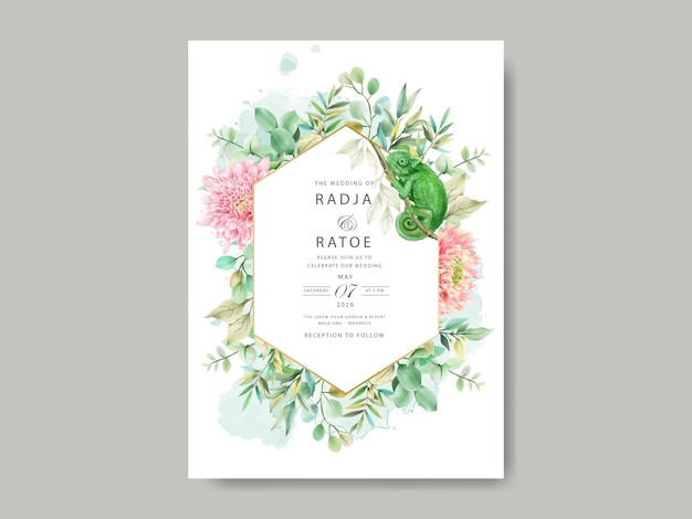 Vecteur jeu de cartes d'invitation de mariage en aquarelle d'eucalyptus vert