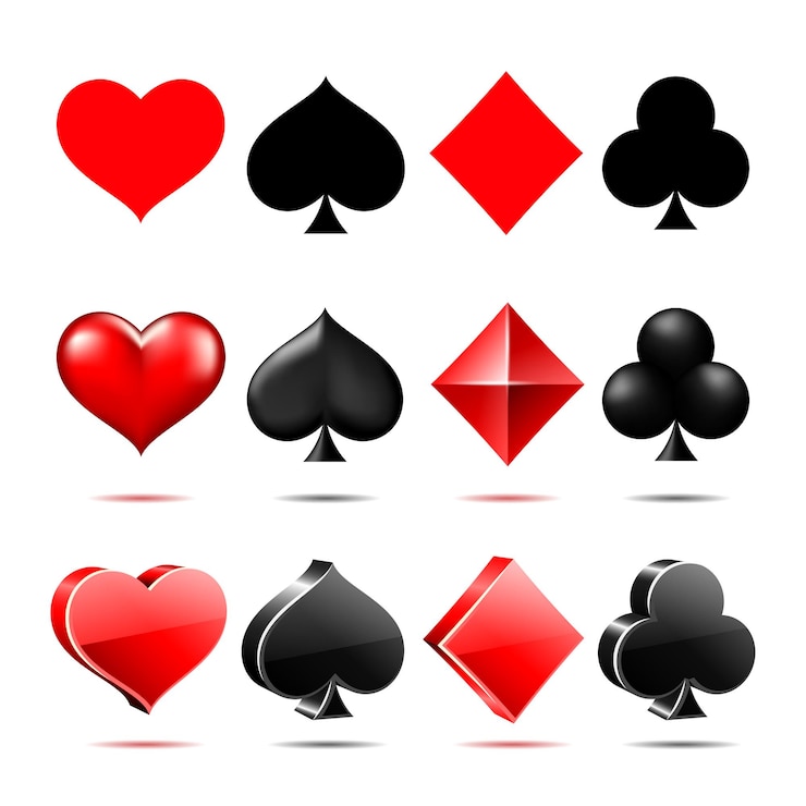 Vecteur jeu de cartes à jouer illustration vectorielle symboles 3d isolés sur fond blanc