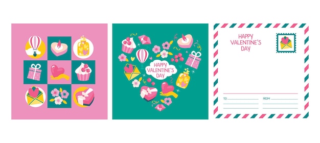 Jeu De Cartes Pour La Saint-valentin Avec Des éléments: Coeur, Cadeau, Ballon, Cupcake.