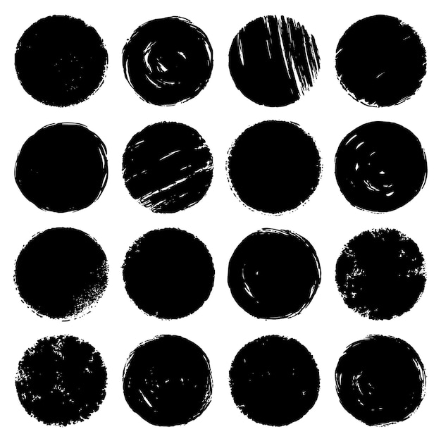 Jeu de cercles Cercles peints en noir Arrière-plans de texture grunge Éléments de design vectoriel cir isolé