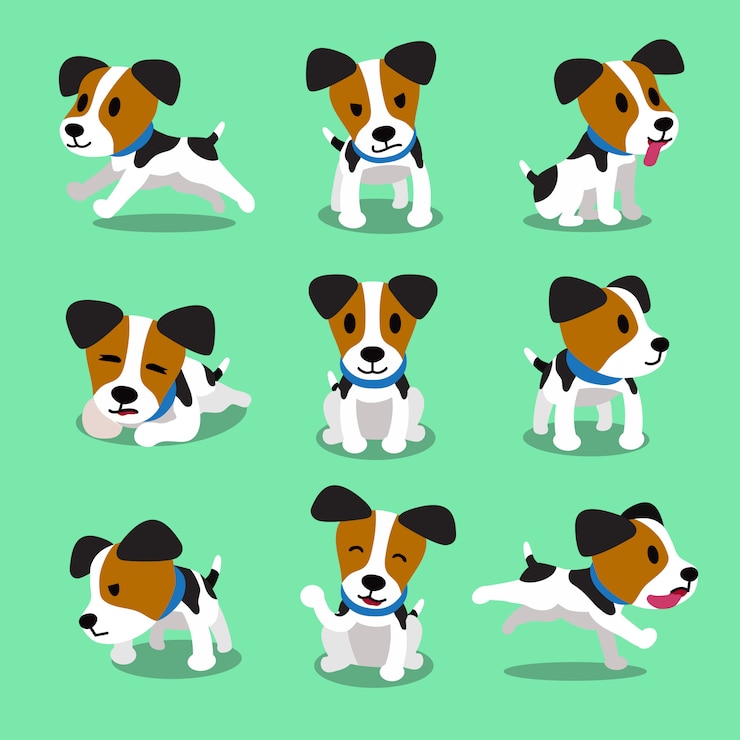 Vecteur jeu de chien de personnage de dessin animé jack russell terrier