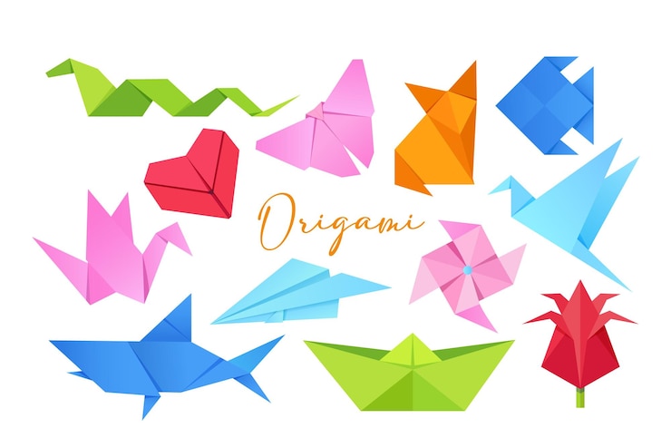 Vecteur jeu de chiffres japonais origami isolé sur fond blanc