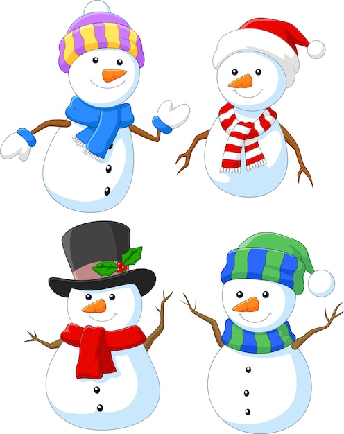 Vecteur jeu de collection dessin animé joyeux bonhomme de neige