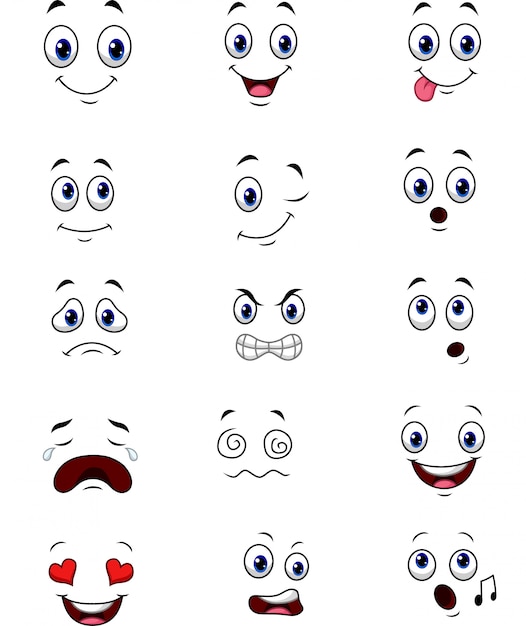 Jeu De Collection D'expressions De Visages De Dessin Animé