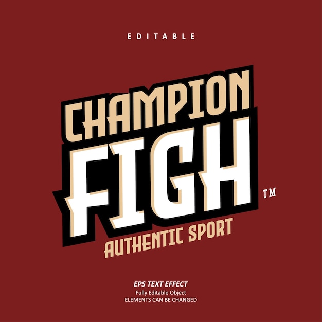 Jeu Combat Authentique Sport Champion League Emblème Titre Effet De Texte Modifiable Vecteur Premium