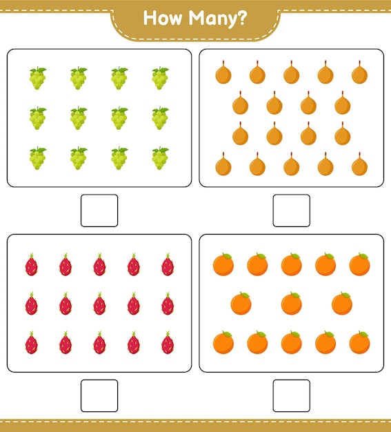 Jeu De Comptage, Combien De Fruits. Jeu éducatif Pour Enfants, Feuille De Travail Imprimable