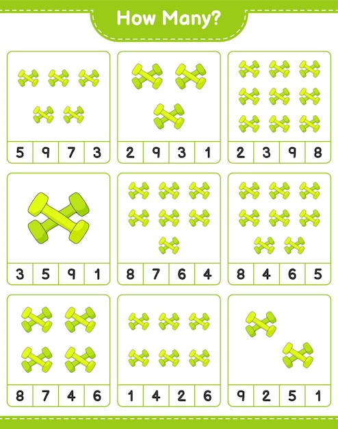 Jeu De Comptage Combien D'haltères Jeu éducatif Pour Enfants Feuille De Calcul Imprimable