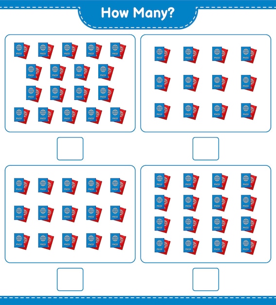 Jeu De Comptage, Combien De Passeport. Jeu éducatif Pour Enfants, Feuille De Calcul Imprimable