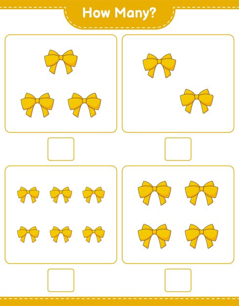 Jeu De Comptage, Combien De Ruban. Jeu éducatif Pour Enfants, Feuille De Calcul Imprimable, Illustration Vectorielle