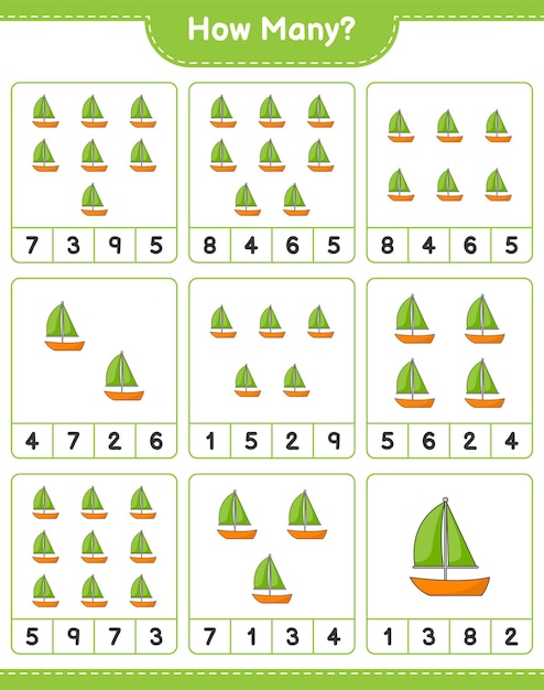 Jeu De Comptage, Combien De Voilier. Jeu éducatif Pour Enfants, Feuille De Calcul Imprimable