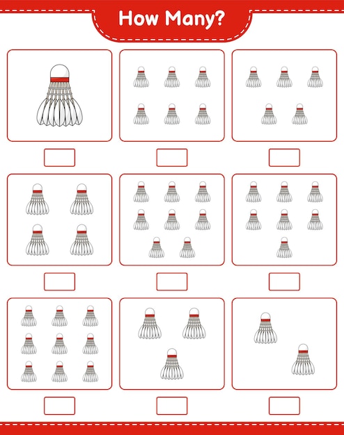 Jeu de comptage combien de volants Jeu éducatif pour enfants Feuille de calcul imprimable