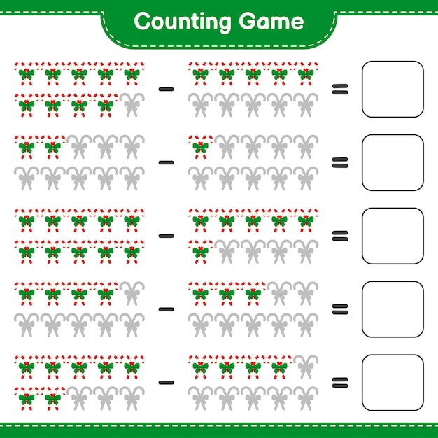 Jeu De Comptage, Compte Le Nombre De Cannes De Bonbon Avec Ruban Et écris Le Résultat. Jeu éducatif Pour Enfants