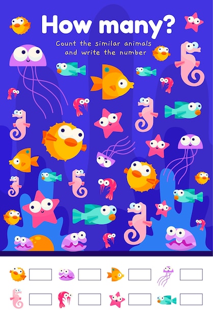 Jeu de comptage avec différents poissons