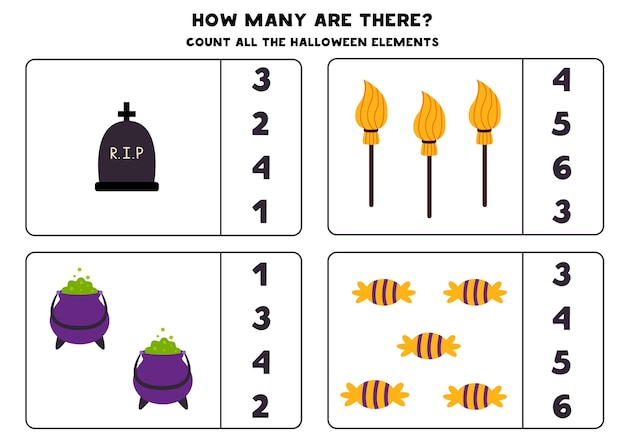 Jeu De Comptage Avec Des Images D'halloween. Feuille De Calcul Mathématique.