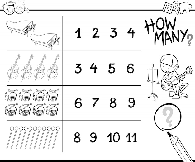 Jeu De Comptage Avec Des Outils Et Des Objets à Colorier