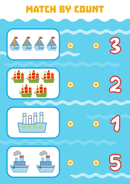 Jeu De Comptage Pour Les Enfants D'âge Préscolaire Comptez Les Navires Dans L'image Et Choisissez La Bonne Réponse