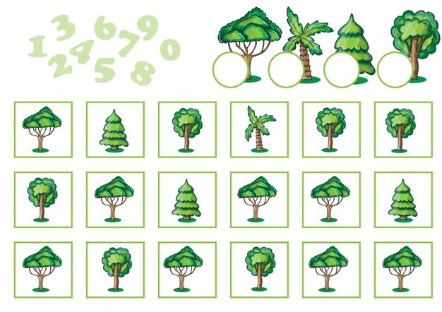 Jeu De Comptage Pour Les Enfants Avec Des Arbres. Jeu Mathématique éducatif En Images. Couleur.