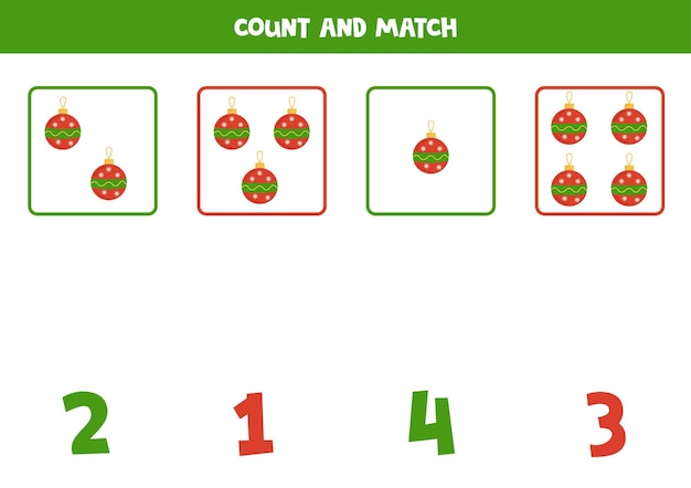 Jeu De Comptage Pour Les Enfants Comptez Toutes Les Boules De Noël Et Faites Correspondre Avec Les Chiffres Feuille De Travail Pour Les Enfants