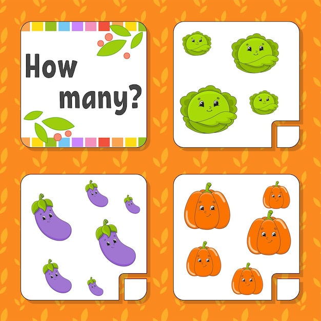 Jeu de comptage pour les enfants Personnages heureux Apprendre les mathématiques Combien d'objets dans l'image