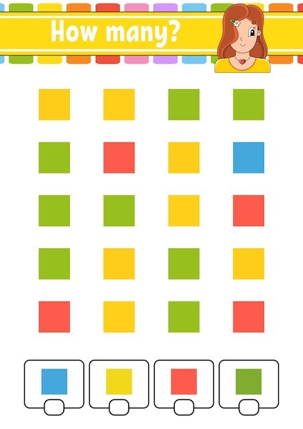 Jeu de comptage pour les enfants Personnages heureux Apprendre les mathématiques Combien d'objets dans l'image