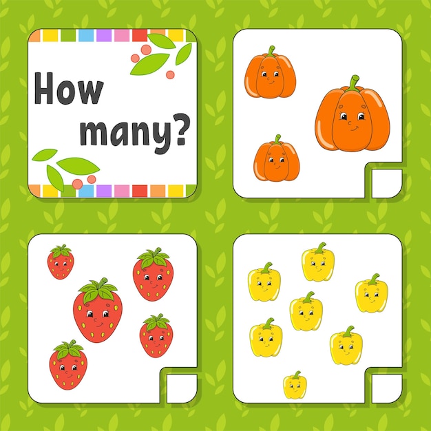 Jeu de comptage pour les enfants Personnages heureux Apprendre les mathématiques Combien d'objets dans l'image