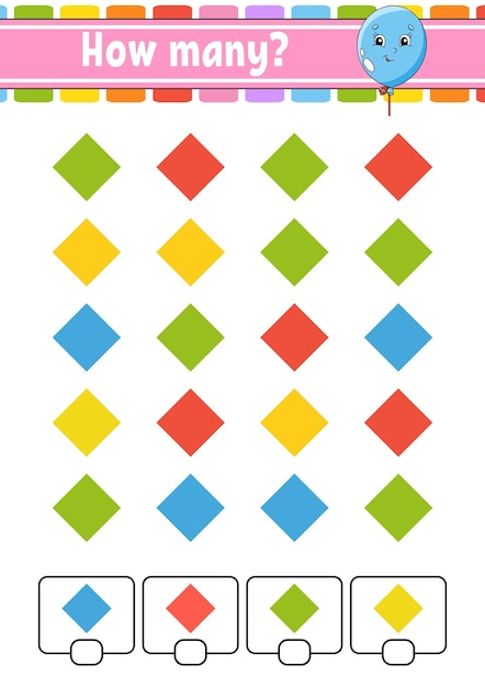 Jeu de comptage pour les enfants Personnages heureux Apprendre les mathématiques Combien d'objets dans l'image