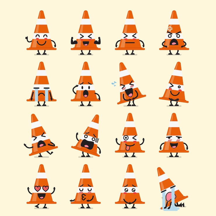 Vecteur jeu de cônes de trafic emoji