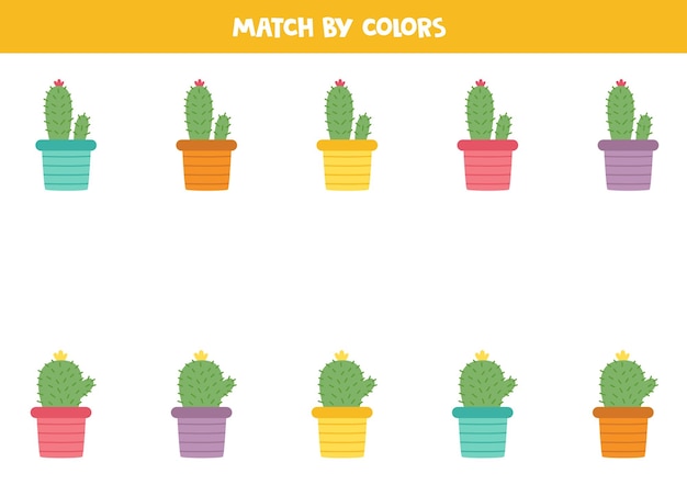 Jeu de correspondance des couleurs pour les enfants d'âge préscolaire Associez les cactus par couleurs