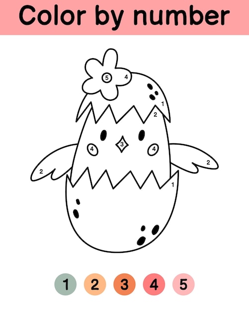 Vecteur jeu de couleur par nombre pour enfants cute chick livre de coloriage de pâques activité d'apprentissage des nombres