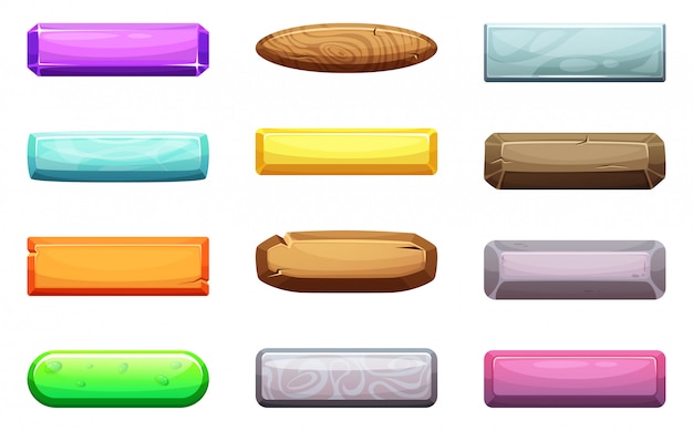 Jeu de dessin animé de vecteur de boutons de l'interface utilisateur. Modèle pour les projets de conception de jeux
