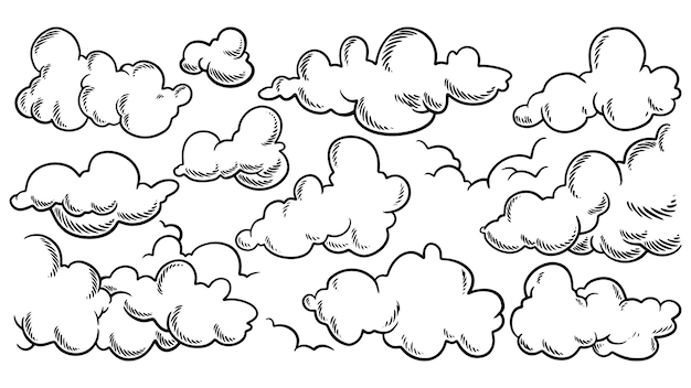 Vecteur jeu de dessin de nuages vector cartoon dessiné à la main de nuage