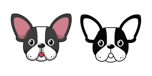 Jeu De Dessins Animés Vectoriels De Visages De Bouledogue Français Pour La Conception.