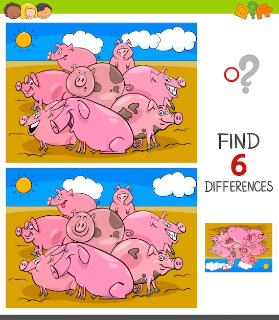 Jeu De Différences Avec Des Personnages De Cochons