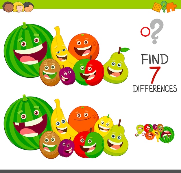 jeu de différences avec des personnages de fruits