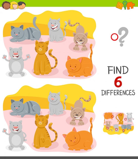 Jeu De Différences Pour Les Enfants Avec Des Chats Heureux