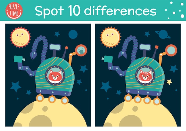 Jeu De Différences Spatiales Pour Les Enfants Activité éducative Sur L'astronomie Avec Un Astronaute Drôle Explorant La Lune Dans Un Rover Feuille De Travail Imprimable Avec Des Planètes Et Des étoiles Joli Puzzle Ovni Pour Les Enfantsxa