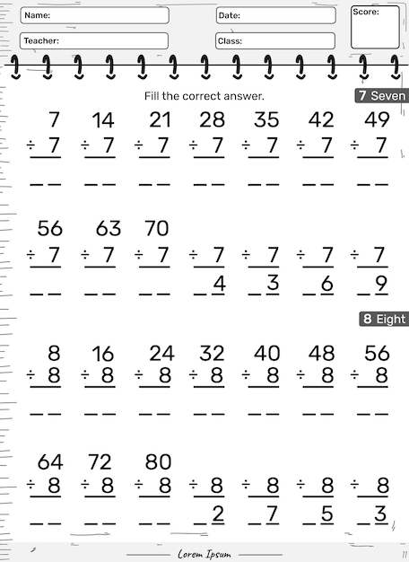 Jeu De Division Des Numéros Sept Et Huit Ou Sept Et Huit